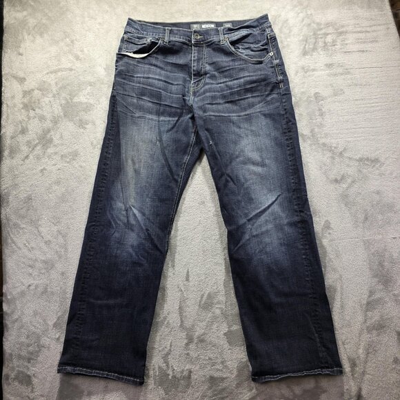 BKE Jeans Mens 36R Blue Seth Straight Leg Stretch Denim Dark Wash Distressed - Picture 1 of 12